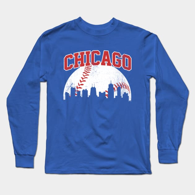 Vintage Chicago Skyline City Gameday Retro Vintage USA Long Sleeve T-Shirt by DetourShirts